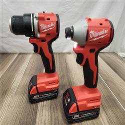 AS-IS Milwaukee M18 18V Lithium-Ion Brushless Cordless Compact Drill/Impact Combo Kit (2-Tool) W/(2) 2.0 Ah Batteries, Charger & Bag