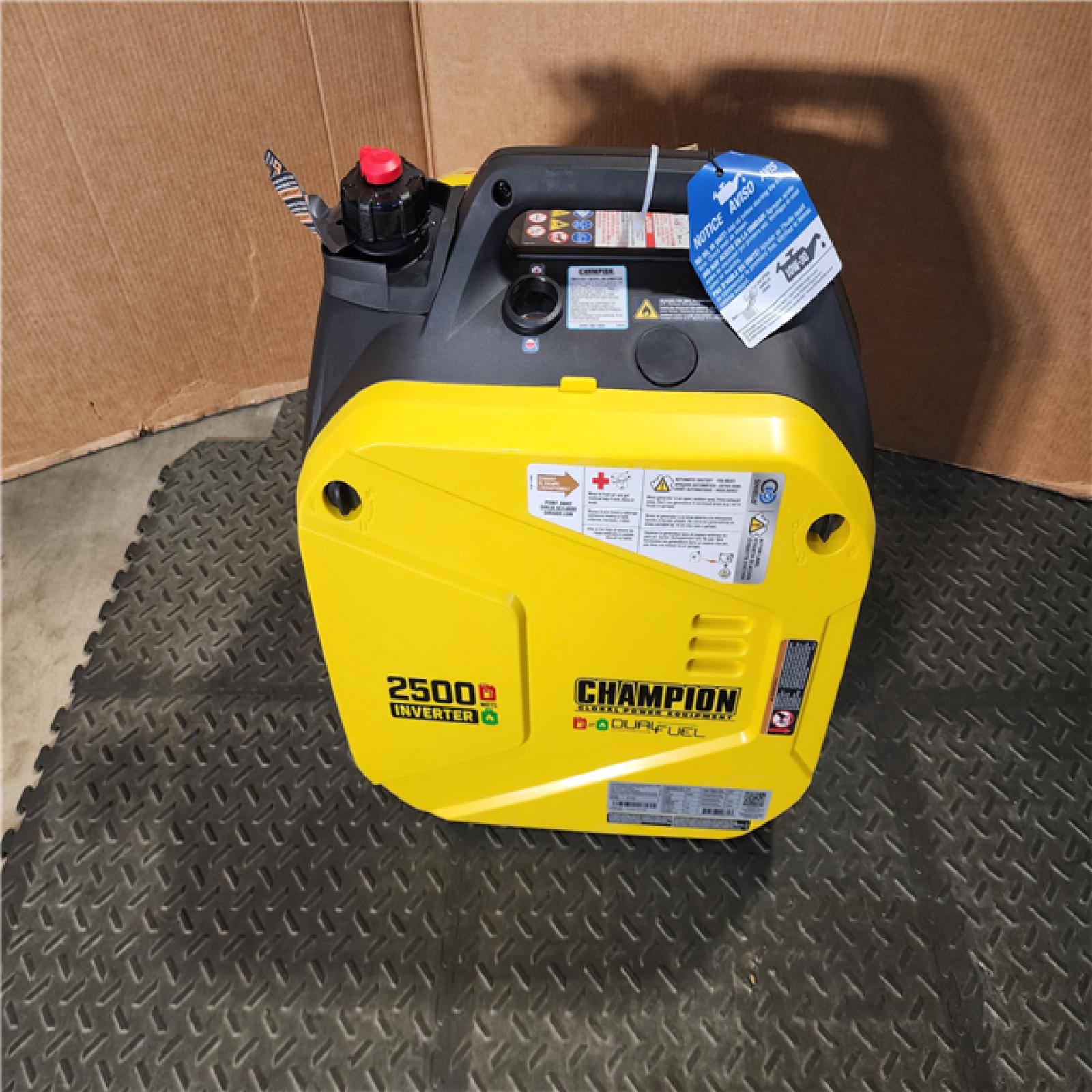 HOUSTON LOCATION - AS-IS (APPEARS LIKE NEW) CHAMPION 2500/1850-Watt Recoil Start Gasoline/Propane Powered Dual Fuel Inverter Generator with Quiet Technology and CO Shield