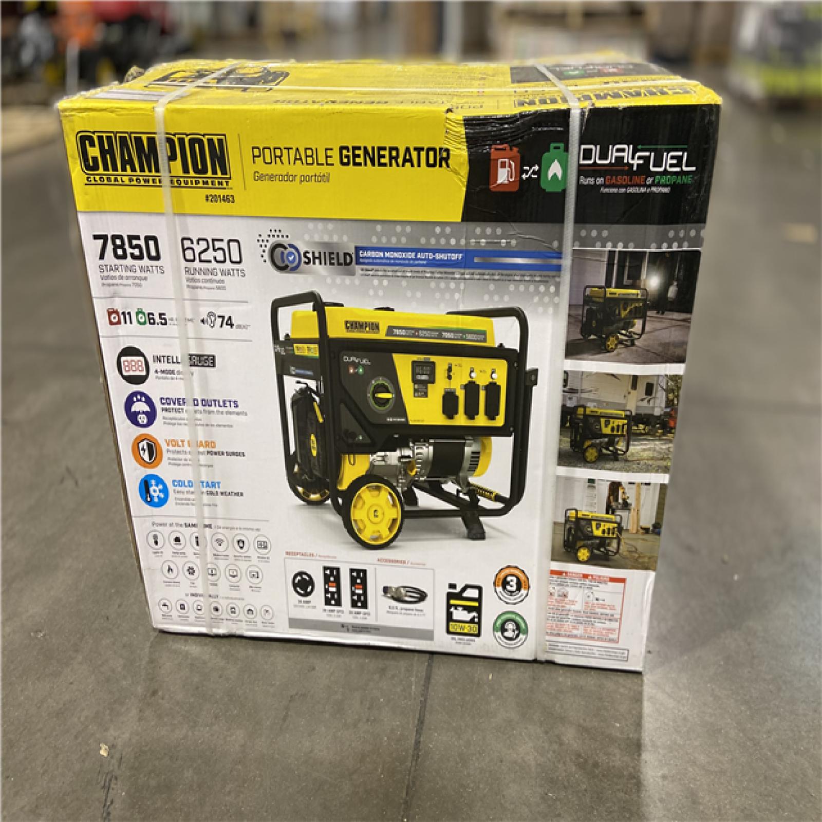 DALLAS LOCATION - Champion Power Equipment 7850/6250-Watt Recoil Start Gasoline and Propane Powered Dual Fuel Portable Generator with CO Shield