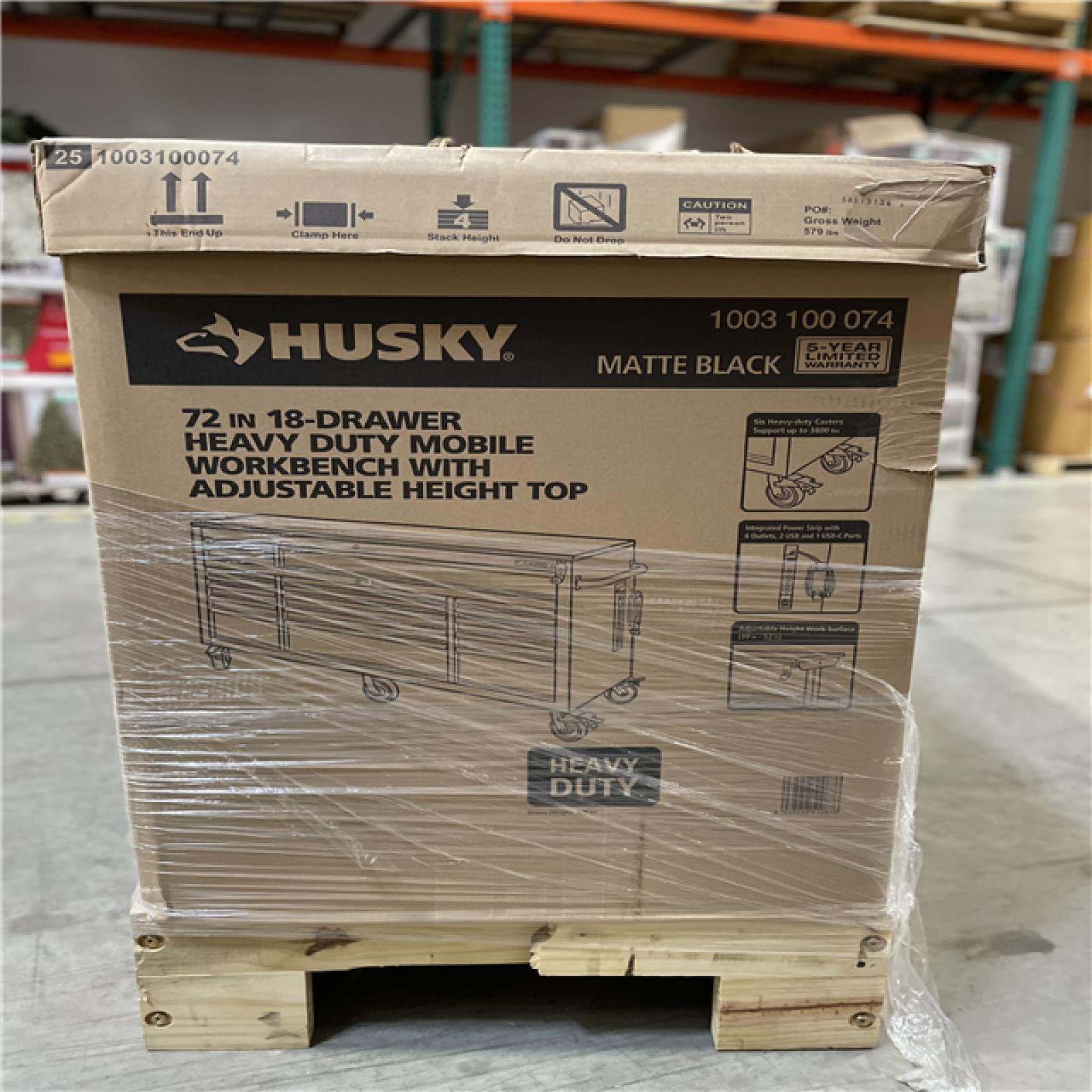 DALLAS LOCATION- AS-IS HUSKY 72 in. W x 24 in. D Heavy Duty 18-Drawer Mobile Workbench Cabinet