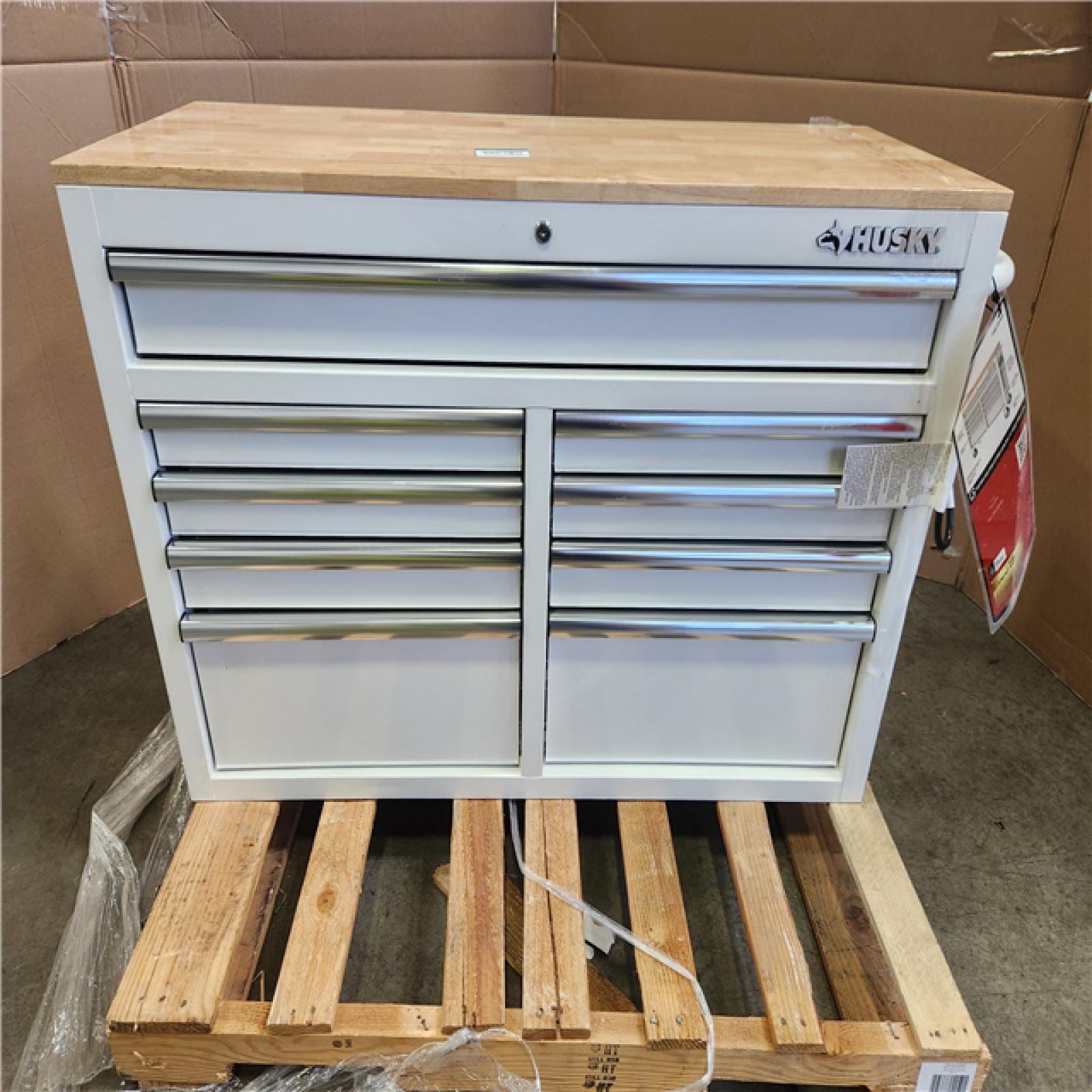 Phoenix Husky Tool Storage 46 in. W x 18 in. D 9-Drawer Gloss White Mobile Workbench Cabinet