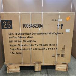 Phoenix NEW Husky 56 in. W x 27.6 in. D 10-Drawer Matte Black Heavy-Duty Mobile Workbench with Pegboard and Top Cabinets (SEALED)