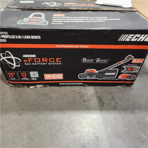 Dallas Location - As-Is ECHO eFORCE 56V 21 in. Cordless Battery  Self-Propelled Lawn Mower with 5.0Ah Battery and Charger-Like New Condition