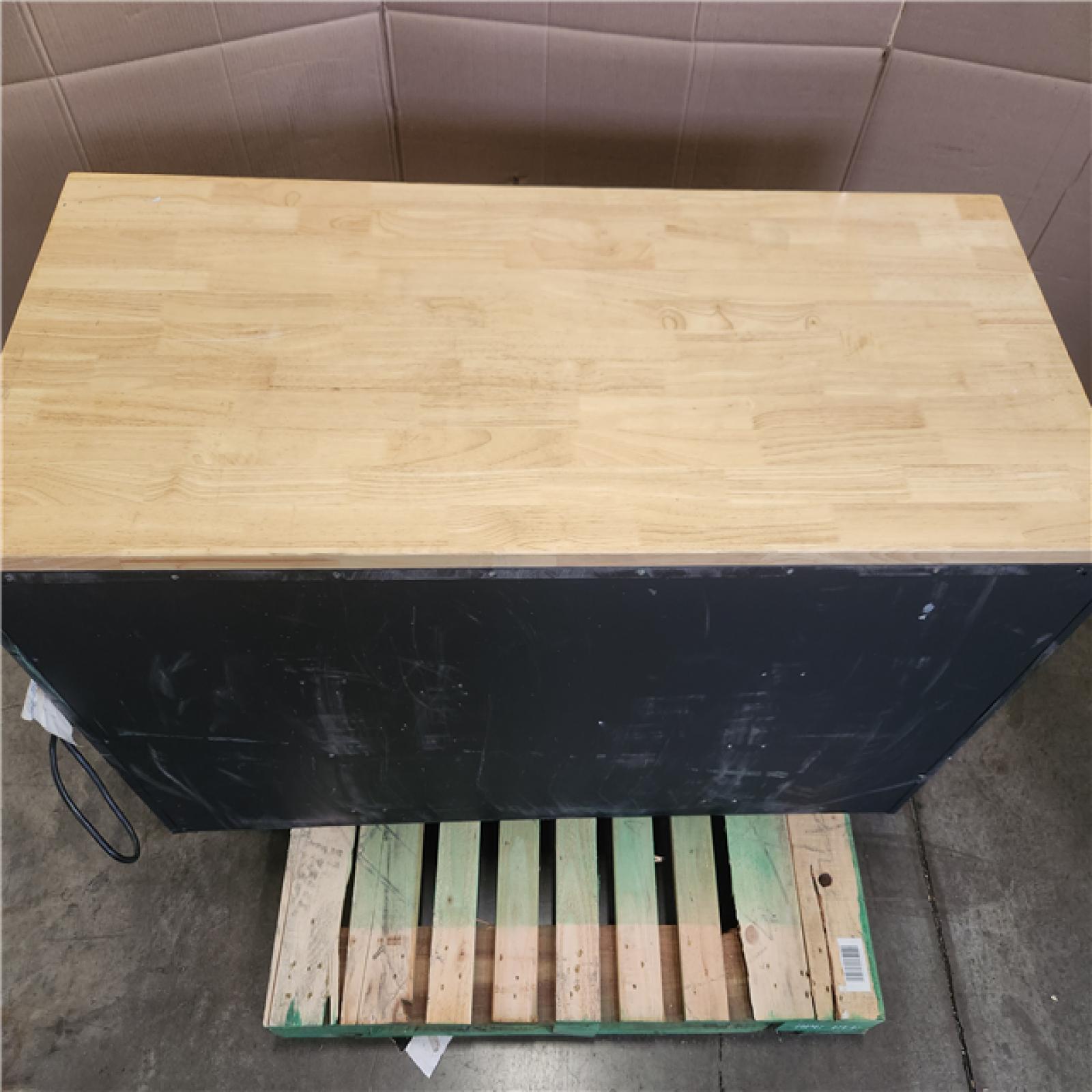 Phoenix Husky Heavy Duty 61 in. W x 22 in. D 15-Drawer Matte Black Mobile Workbench Cabinet with Solid Wood Top