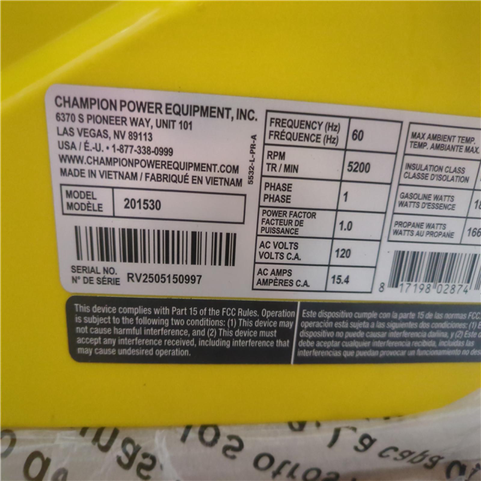 CALIFORNIA AS-IS CHAMPION PORTABLE POWER GENERATOR