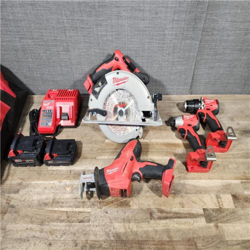 HOUSTON LOCATION - AS-IS Milwaukee M18 18-Volt Lithium-Ion Brushless Cordless Combo Kit (4-Tool) with 2-Batteries  1-Charger and Tool Bag