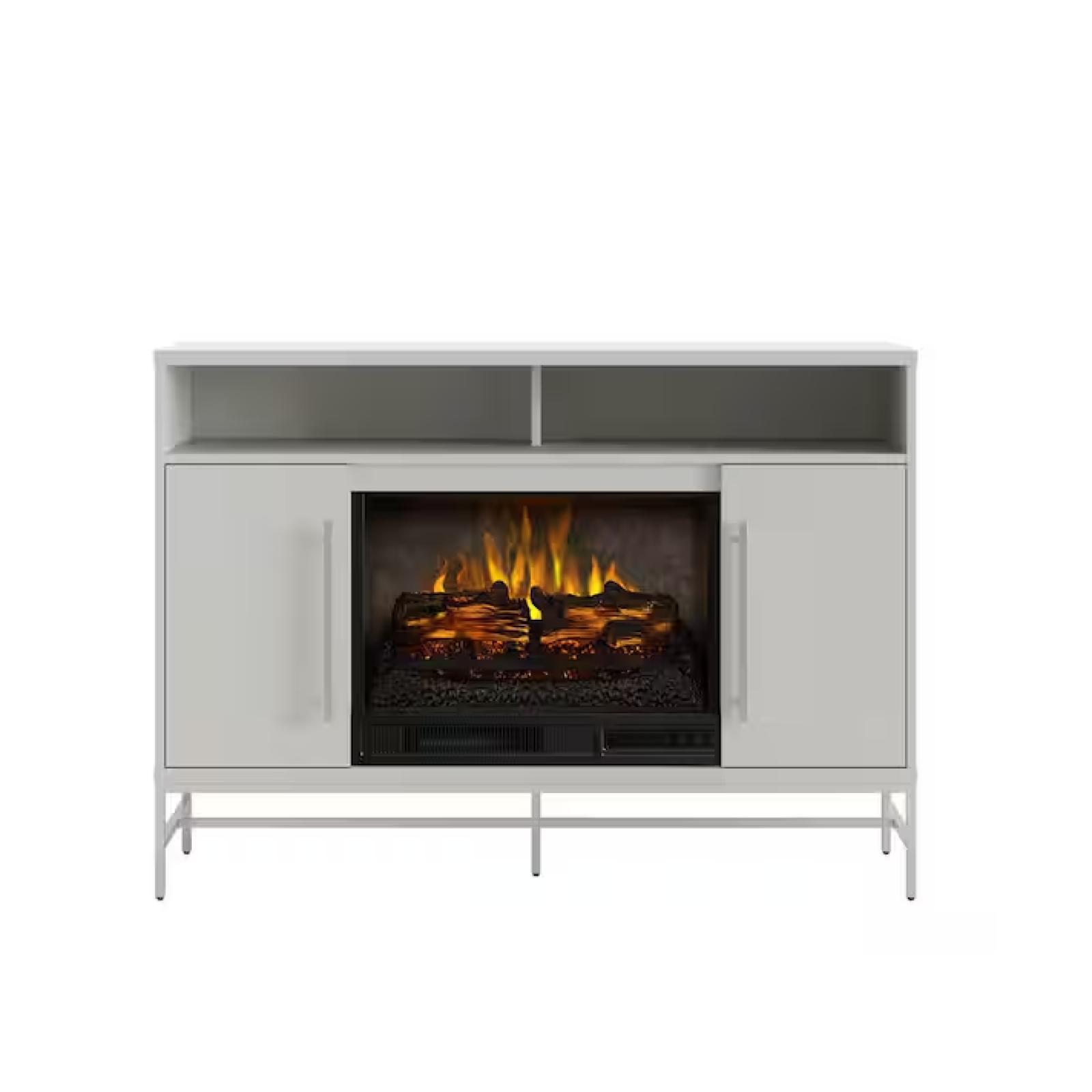 DALLAS LOCATION - SCOTT LIVING KAPLAN 48 in. Freestanding Media Console Wooden Electric Fireplace in White PALLET-(4 UNITS)