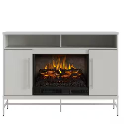 DALLAS LOCATION - SCOTT LIVING KAPLAN 48 in. Freestanding Media Console Wooden Electric Fireplace in White PALLET-(4 UNITS)