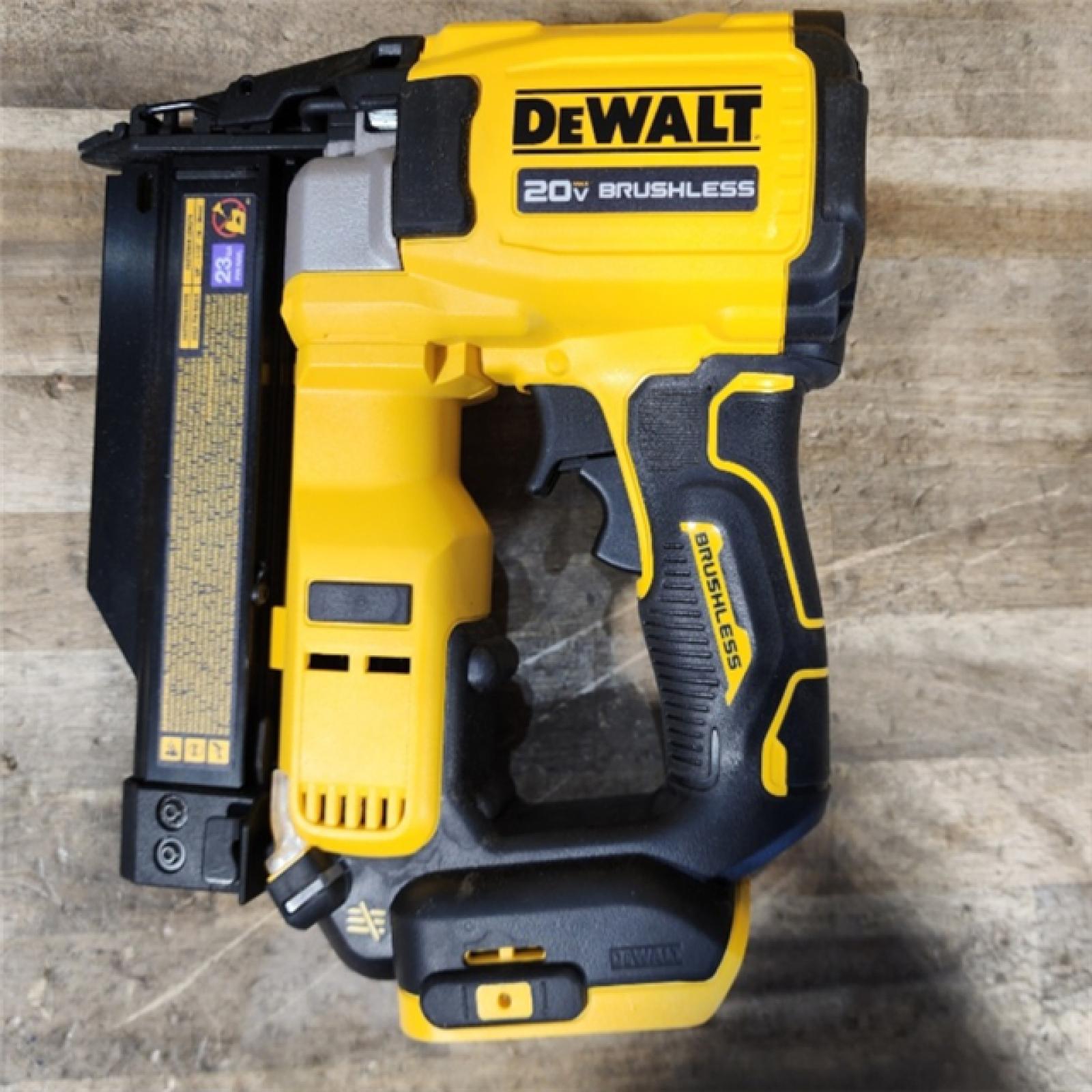 HOUSTON LOCATION - AS-IS DEWALT ATOMIC 20V MAX Lithium Ion Cordless 23 Gauge Pin Nailer Kit with 2.0Ah Battery and Charger