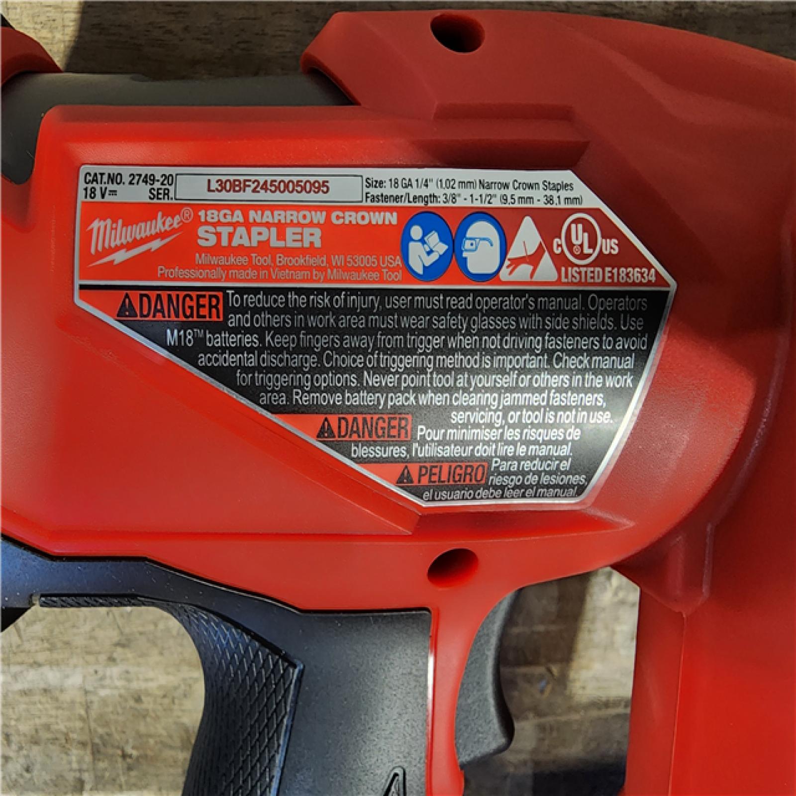 HOUSTON LOCATION - AS-IS (APPEARS LIKE NEW) MILWAUKEE FUEL 18V Cordless 18-Gauge 1/4 in. Narrow Crown Stapler (Tool-Only)