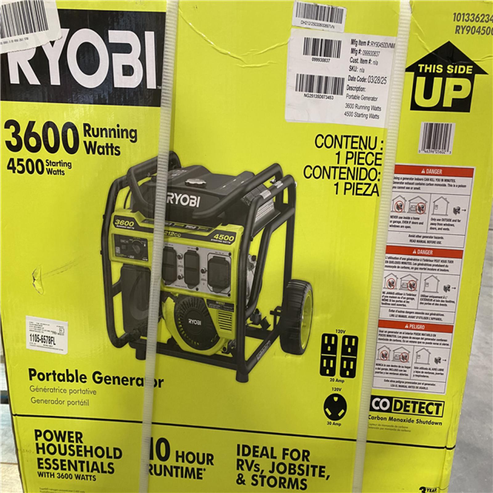 Dallas Location - NEW-  RYOBI 4500-Watt Gasoline Powered Portable Generator