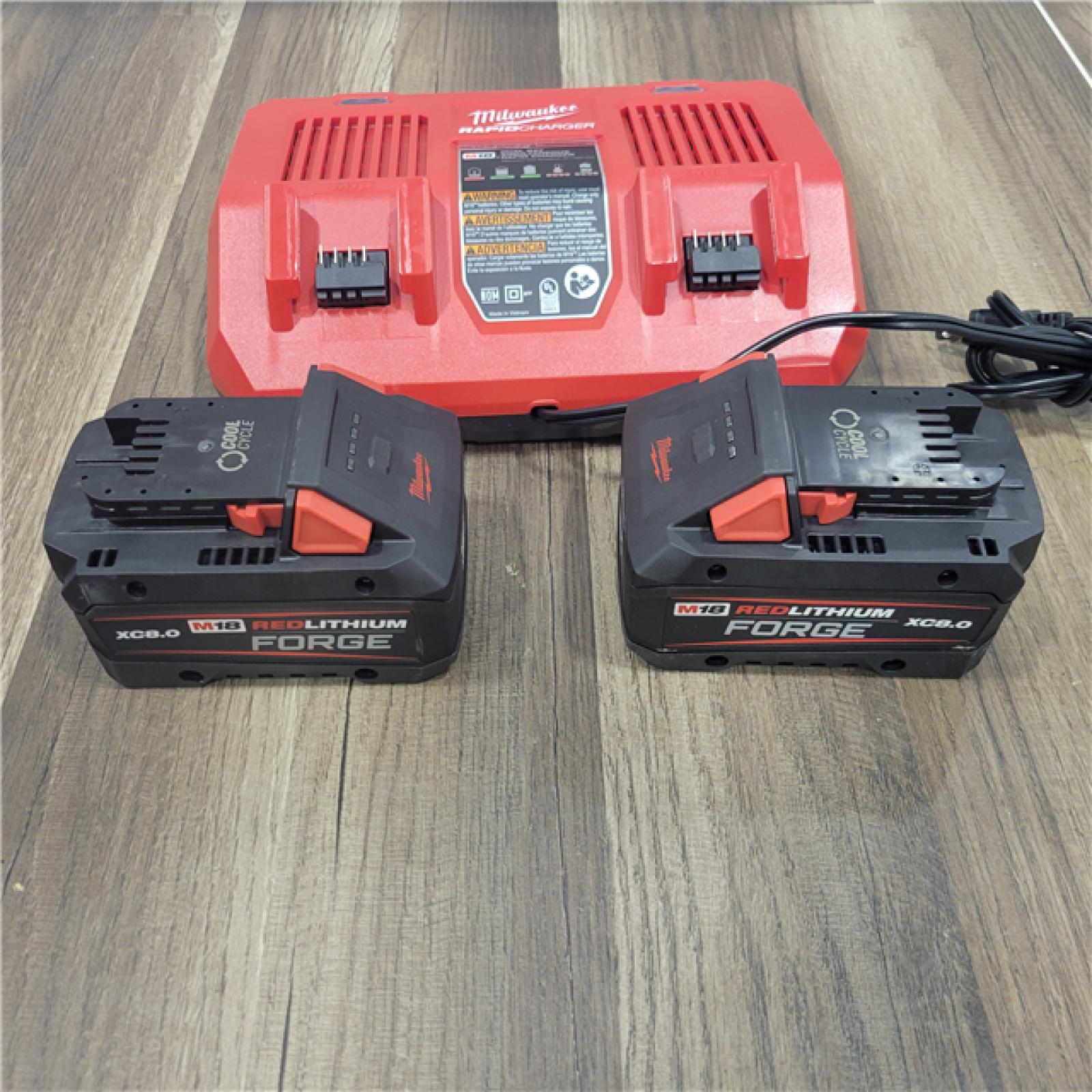 AS-IS M18 18-Volt Lithium-Ion REDLITHIUM FORGE Starter Kit with Two XC 8.0 Ah Battery and Dual Bay Rapid Charger