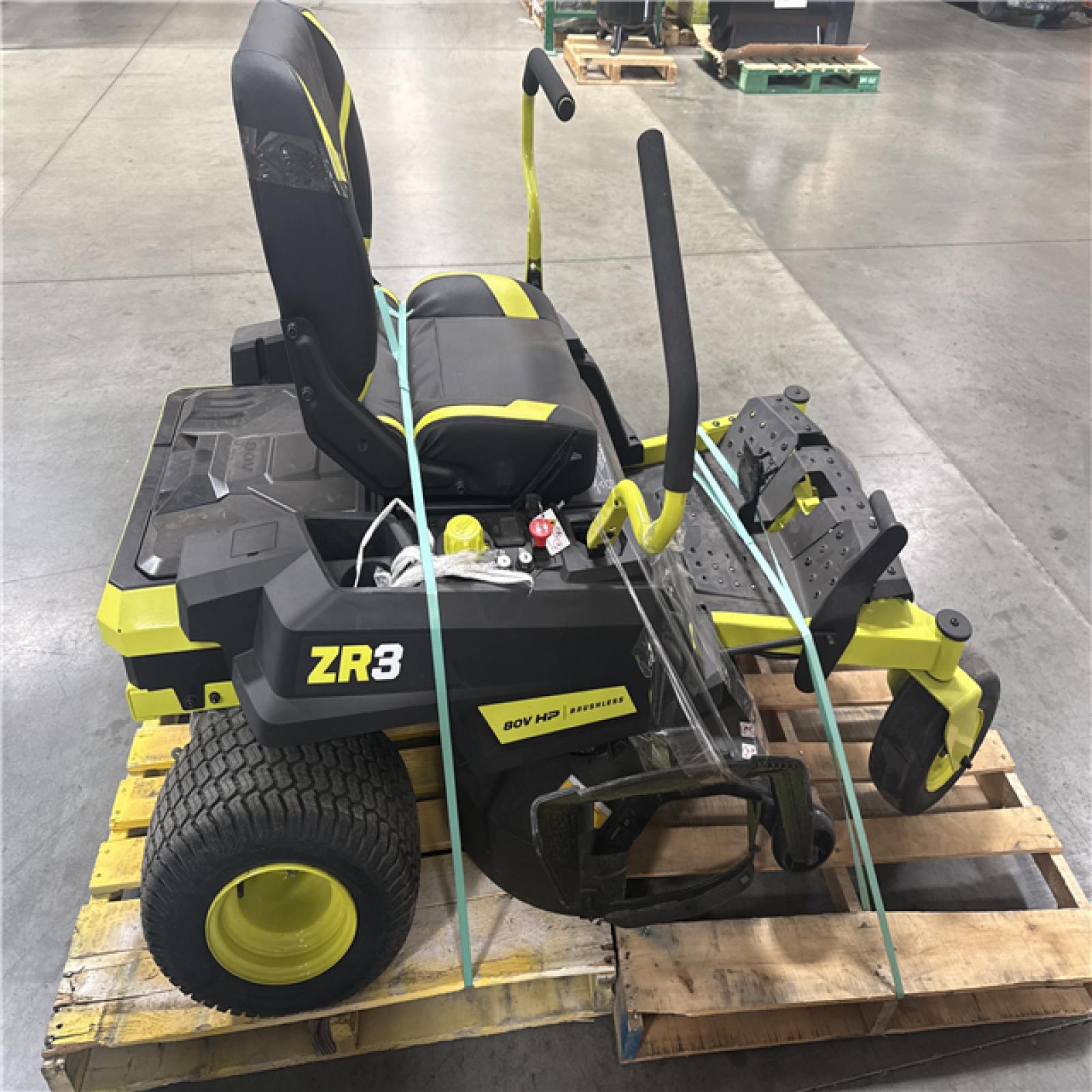 CALIFORNIA AS-IS RYOBI ZR3 80v BRUSHLESS SIT DOWN MOWER