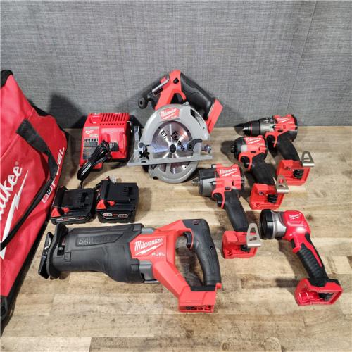 HOUSTON LOCATION - AS-IS MILWAUKEE 6 TOOL COMBO KIT W/ (2) BATTERY & CHARGER