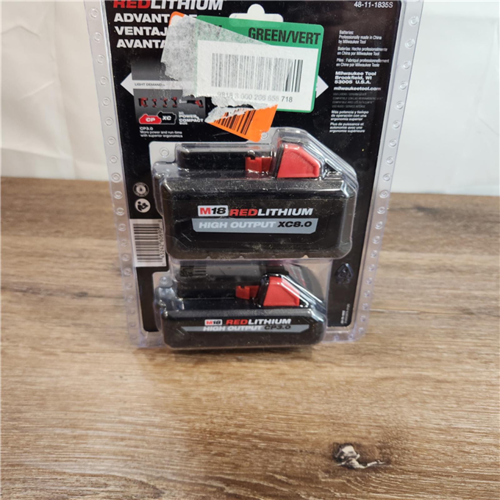 NEW!  Milwaukee M18 18-Volt Lithium-Ion HIGH OUTPUT XC 8.0 Ah and 3 Ah Battery (2-Pack)