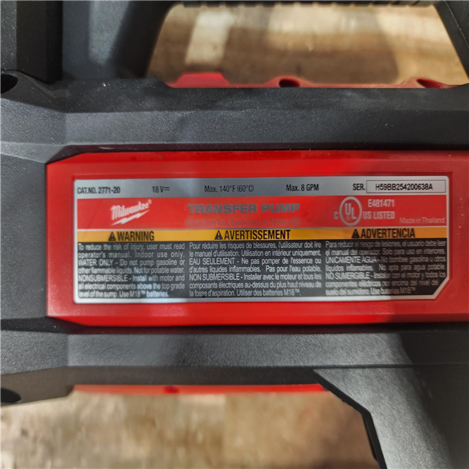 HOUSTON LOCATION - AS - IS Milwaukee 18-Volt 1/4 HP Lithium-Ion Cordless Transfer Pump (Tool Only)