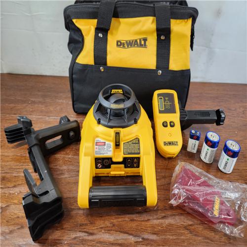 AS-IS Dewalt 150 ft. Red Self-Leveling Rotary Laser Level with Detector & Clamp, Wall Mount, Remote, Bag, (2) D & (1) 9-Volt battery