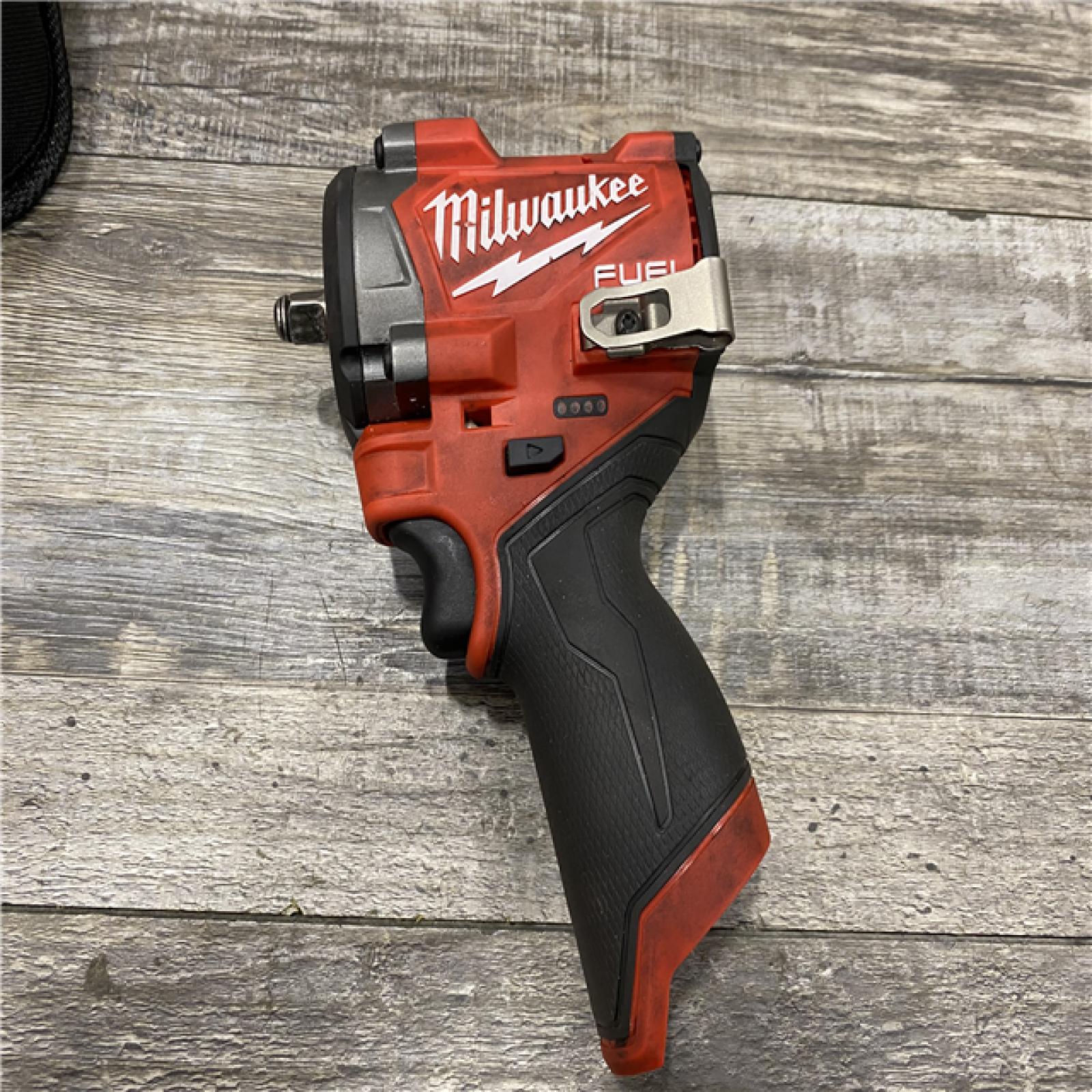 AS-IS Milwaukee FUEL 12V Li-Ion Brushless Cordless Stubby 3/8 in. Impact Wrench Kit W/(1) 5.0 Ah High Output Battery