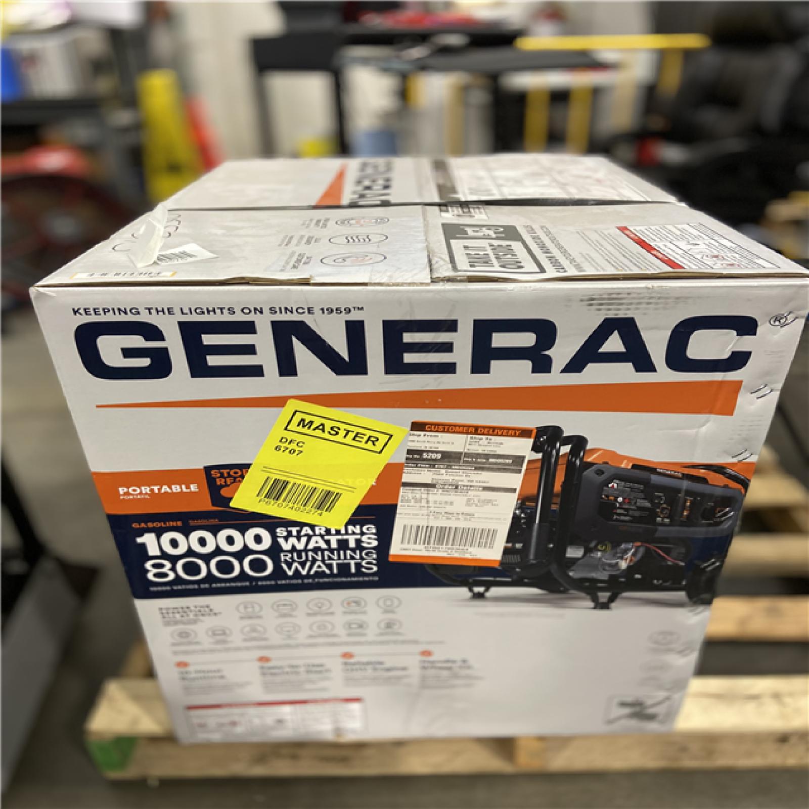 DALLAS LOCATION - Generac 10000 / 8000-Watt Electric Start Gasoline Powered Portable Generator w/ COSense and 3 ft. Adapter Cord Included-GP8000E