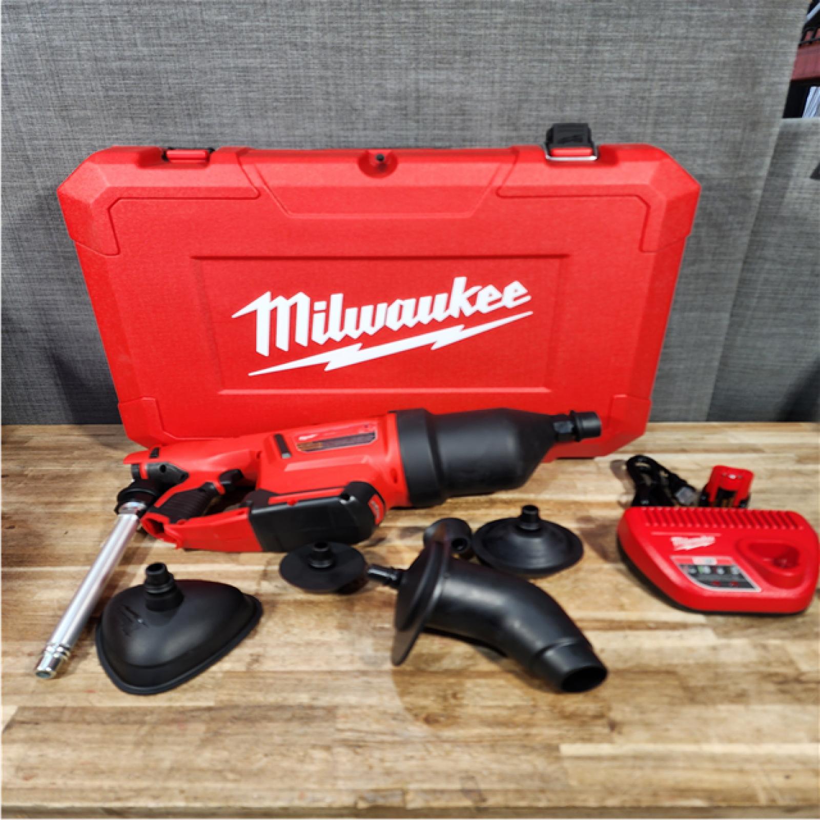 Houston Location AS-IS Milwaukee 12-Volt Lithium-Ion Cordless Drain Cleaning Airsnake Air Gun Kit