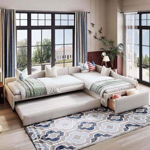 Phoenix LIKE NEW Nestfair Beige Upholstered Double Twin Size Daybed with Trundle and Drawer