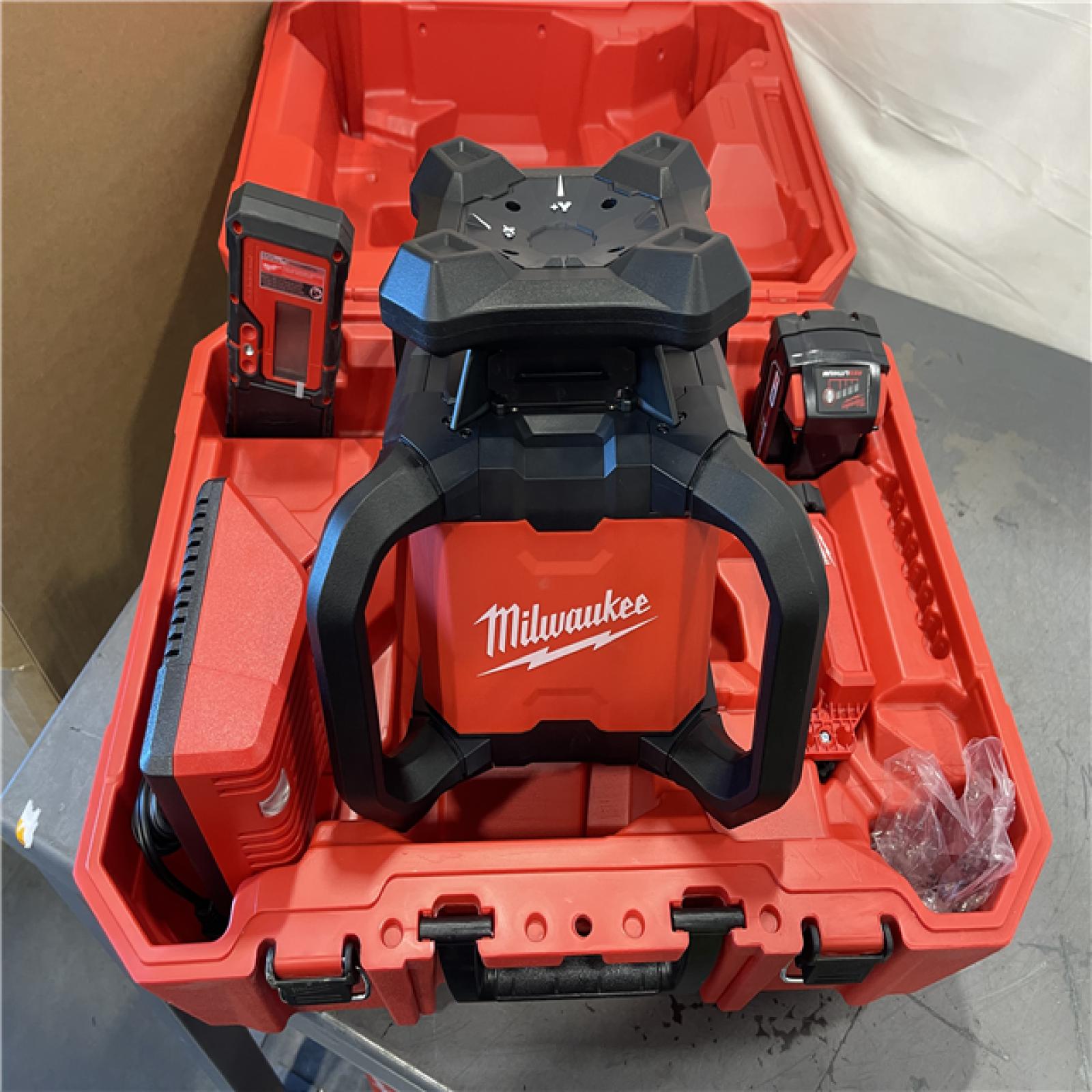 AS-IS - Milwaukee M18 2000 Ft. Red Exterior Rotary Laser Level Kit with Receiver and Receiver Clamp
