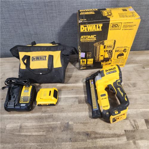 HOUSTON LOCATION - AS-IS DEWALT ATOMIC 20V MAX Lithium Ion Cordless 23 Gauge Pin Nailer Kit with 2.0Ah Battery and Charger