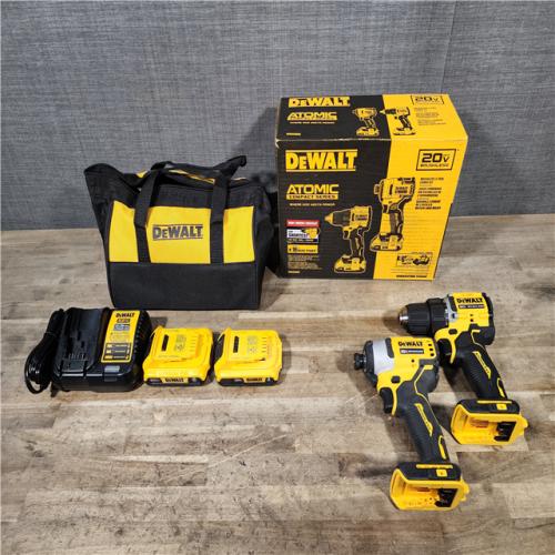 HOUSTON LOCATION - AS-IS Dewalt DCK225D2 20V MAX ATOMIC Brushless Compact Lithium-Ion 1/2 in. Cordless Drill Driver and 1/4 in. Impact Driver Combo Kit with 2 Batteries 2 Ah