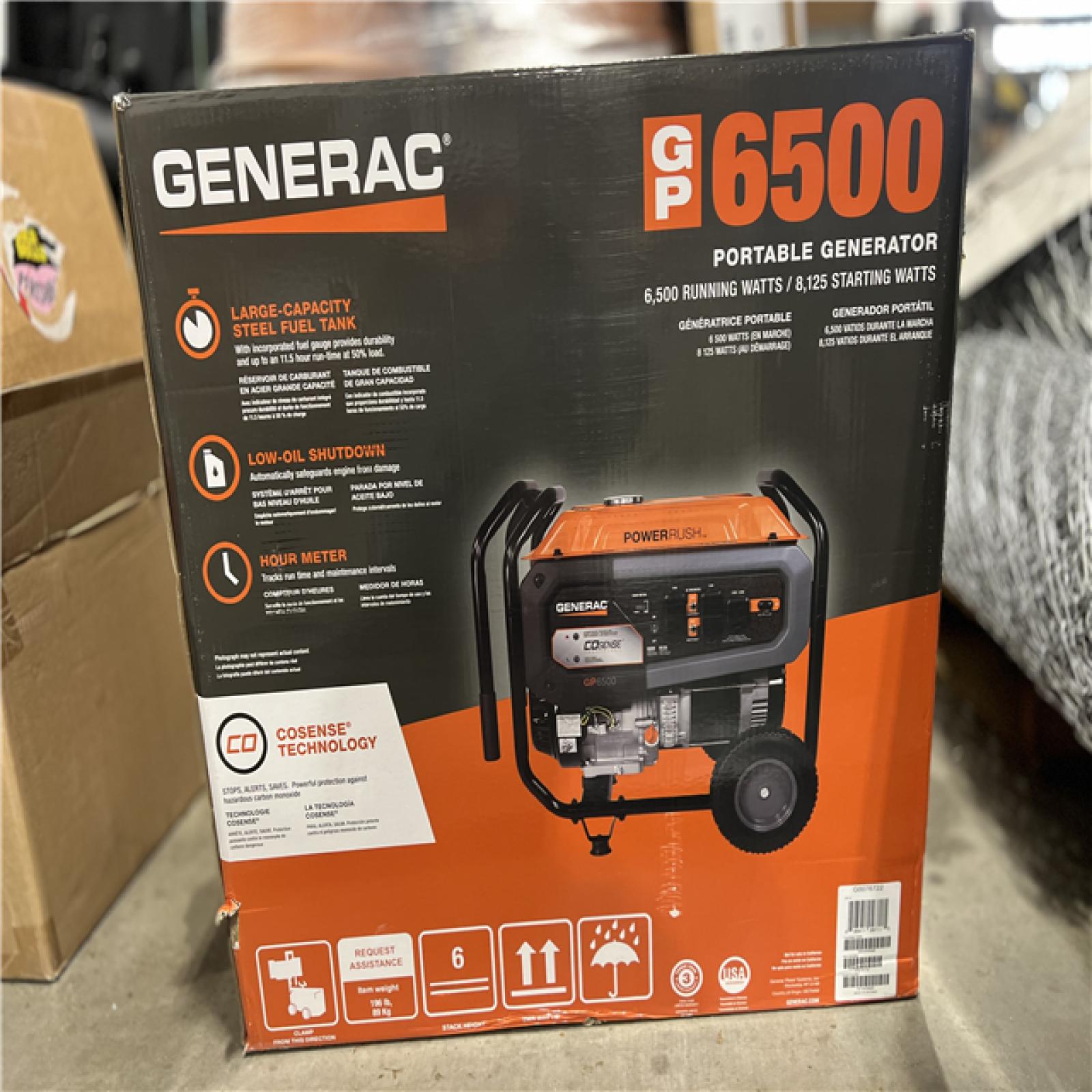 DALLAS LOCATION - Generac 8125 / 6500-Watt Gasoline Powered Portable Generator with COSense and 20 ft. Extension Cord Included