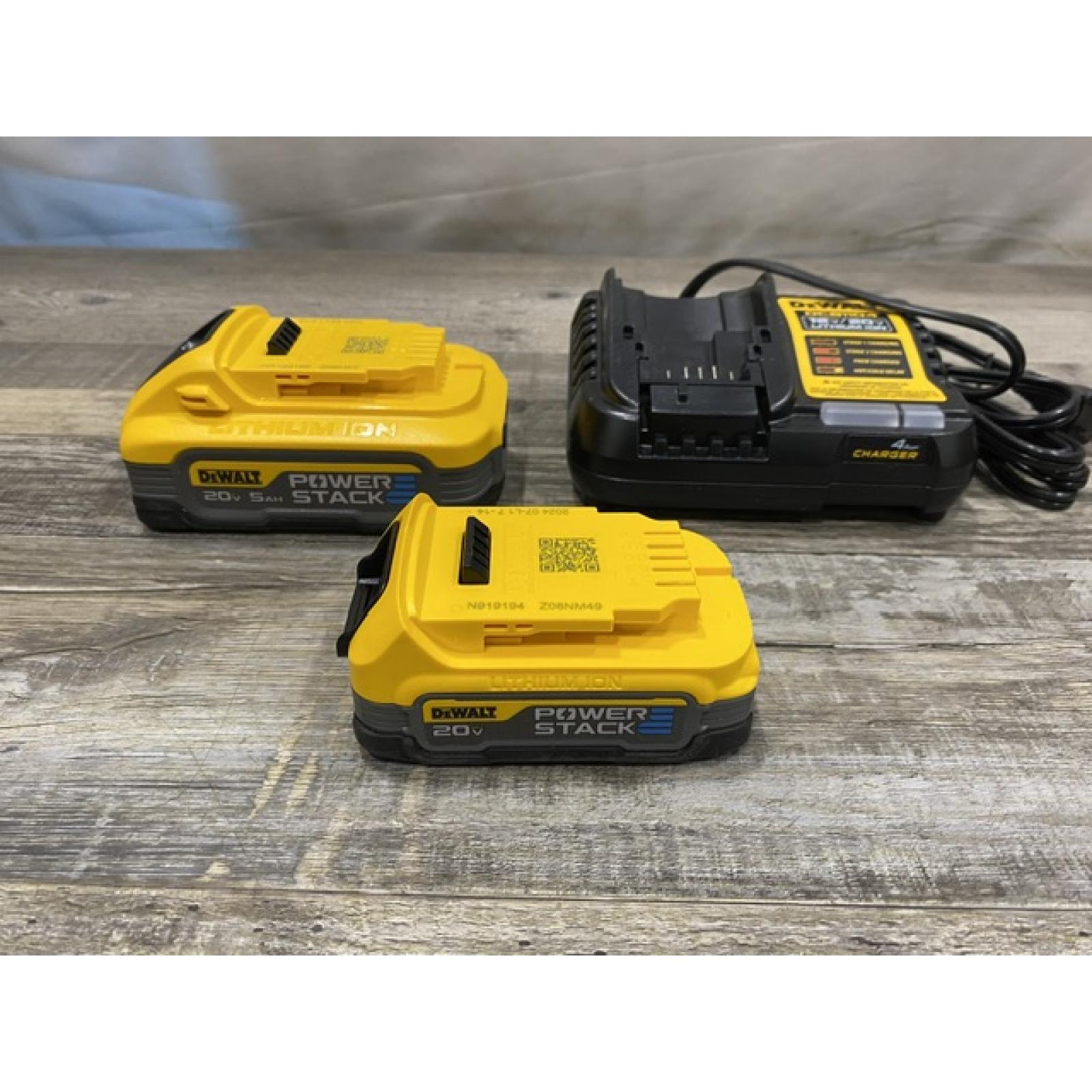 AS-IS DEWALT 20V MAX XR POWERSTACK Lithium-Ion Battery Starter Kit with 5.0Ah and 1.7Ah Batteries and Charger