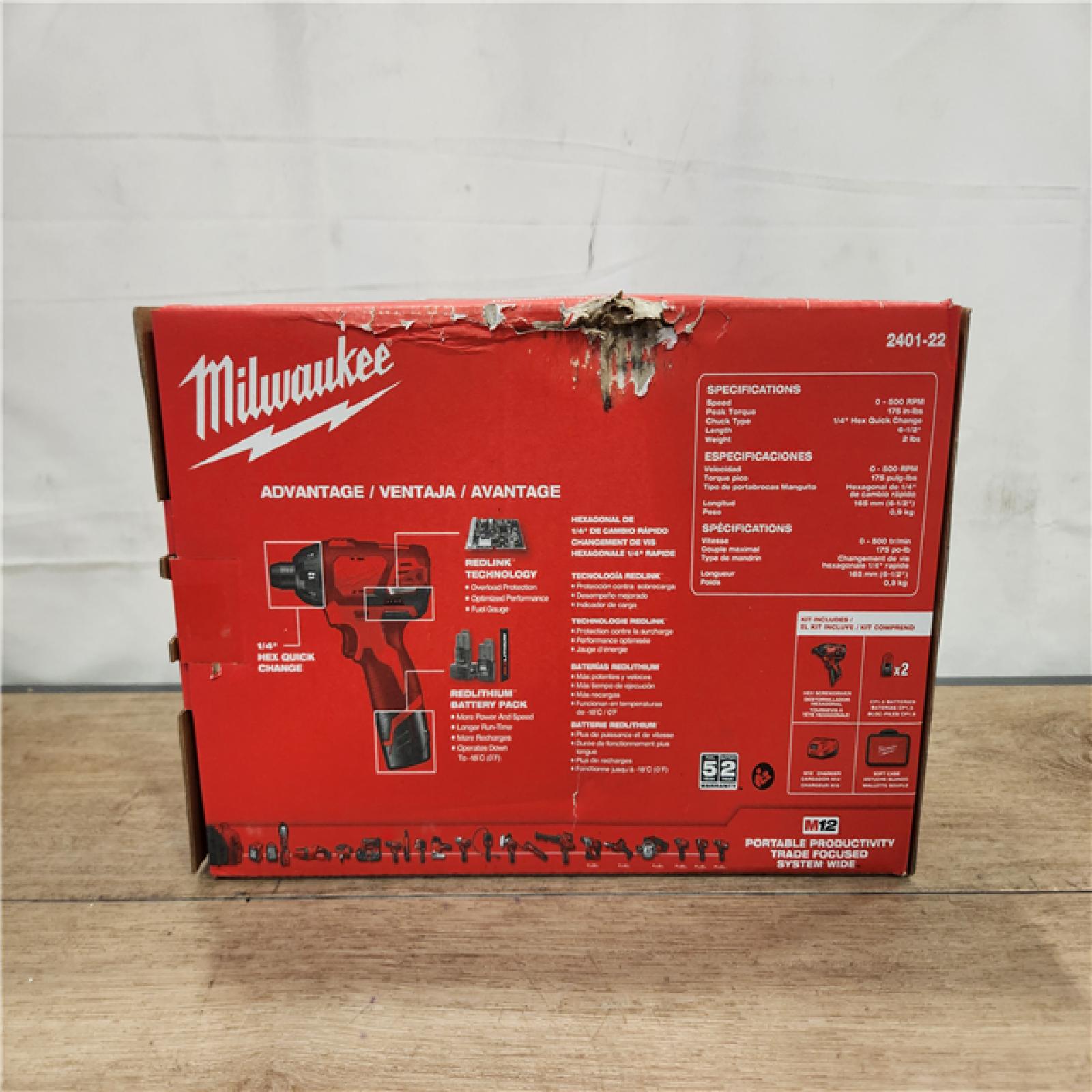 NEW- Milwaukee 12V Lithium-Ion Cordless 1/4 in. Hex Screwdriver Kit