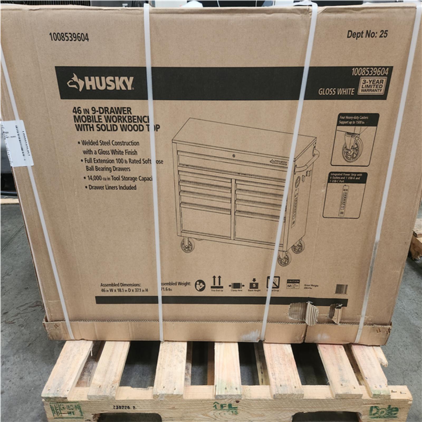 Phoenix NEW Husky Tool Storage 46 in. W x 18 in. D 9-Drawer Gloss White Mobile Workbench Cabinet