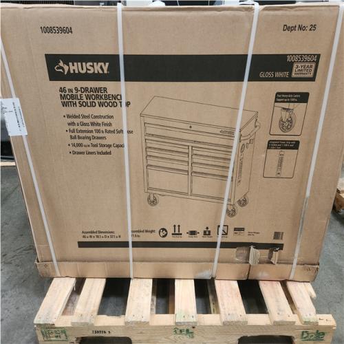 Phoenix NEW Husky Tool Storage 46 in. W x 18 in. D 9-Drawer Gloss White Mobile Workbench Cabinet