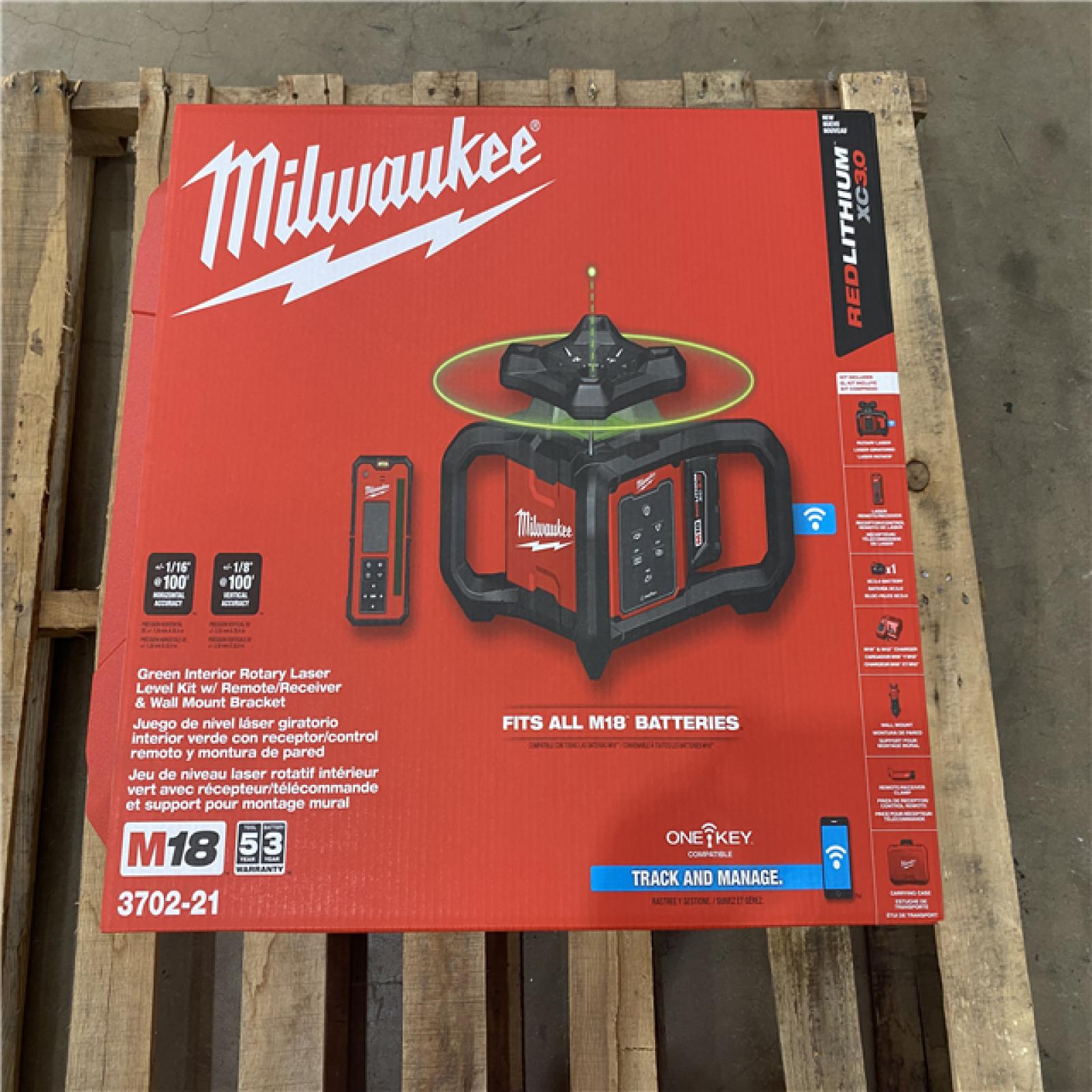 Houston Location - AS-IS Tool Pallet MILWAUKEE GREEN INTERIOR ROTARY LASER