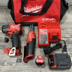 AS-IS Milwaukee FUEL 18V Cordless Mid Torque 1/2 in. Impact Wrench w/ 12 FUEL 3/8 in. Ratchet Combo Kit