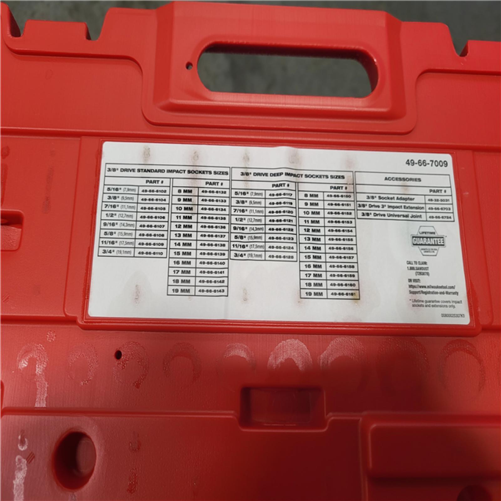 CALIFORNIA AS-IS MILWAUKEE 43 PCS 3/8 IMPACT SOCKET KIT