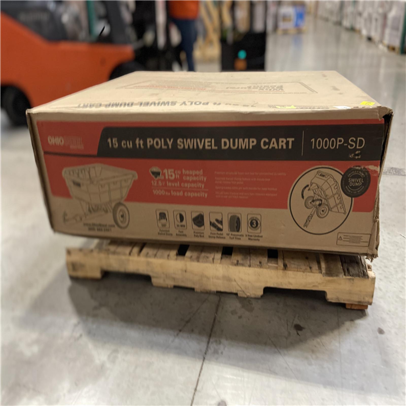 DALLAS LOCATION - Ohio Steel 15 cu. ft. Heaped 1000 lb. Poly Swivel Dump Cart