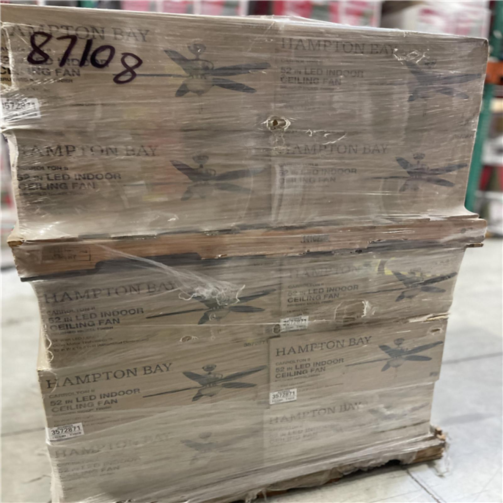 DALLAS LOCATION - Hampton Bay Carrolton II 52 in. LED Indoor Brushed Nickel Ceiling Fan with Light Kit PALLET-(30 UNITS)