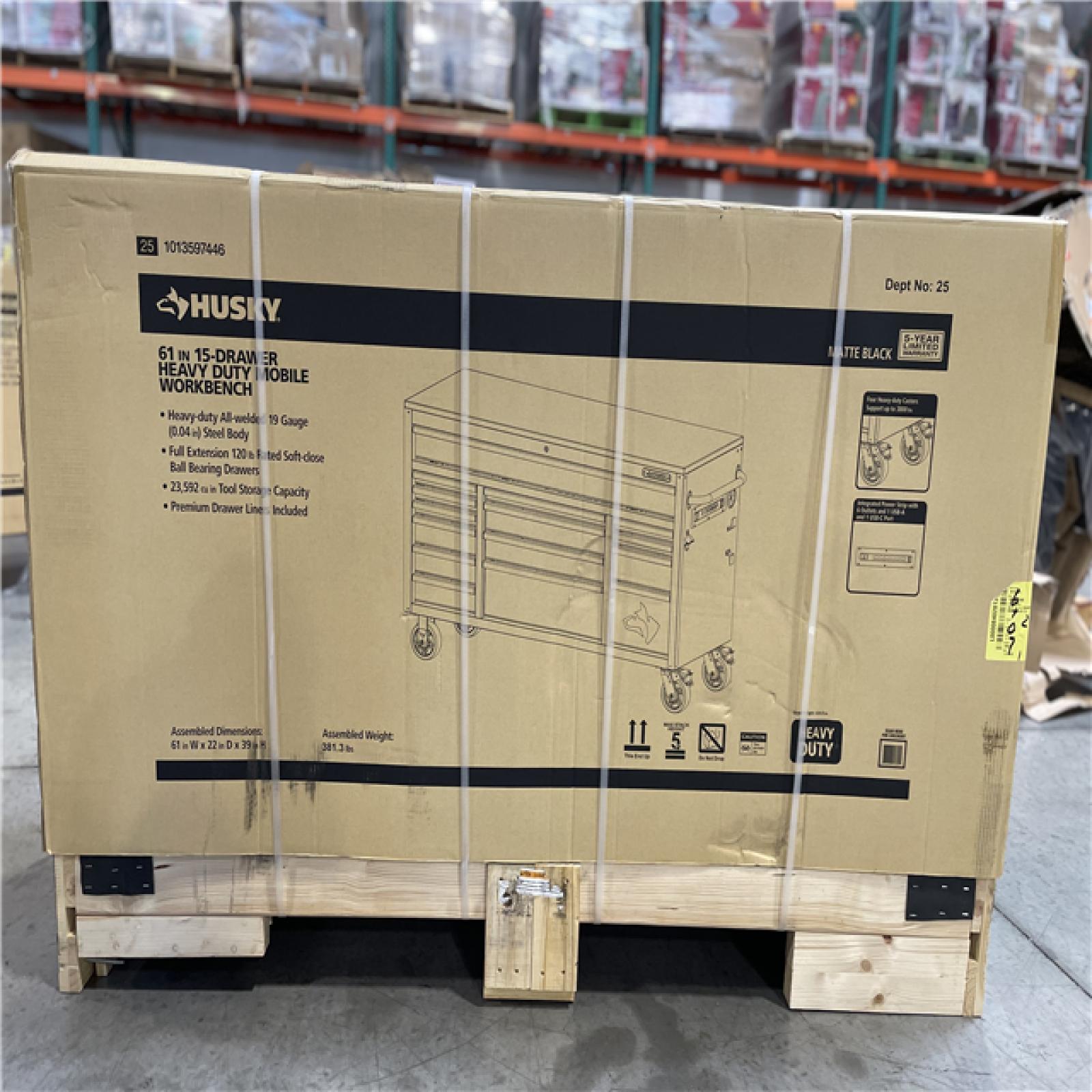DALLAS LOCATION- AS IS- HUSKY 61IN. 15 DRAWER HEAVY DUTY MOBILE WORKBENCH
