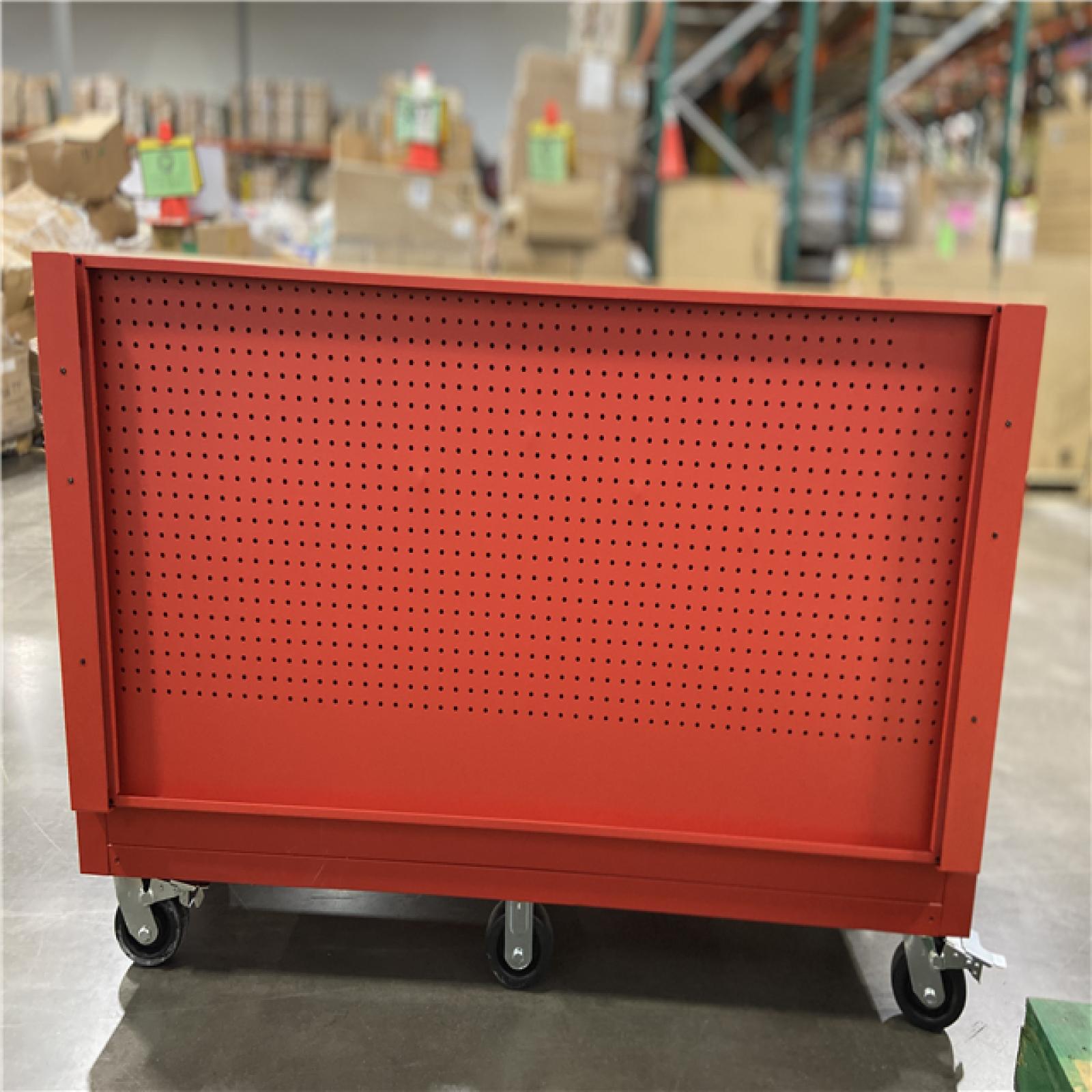 DALLAS LOCATION - Milwaukee 61 in. 11-Drawer/1-Door 22 in. D Mobile Workbench with Sliding Pegboard Back Wall in Red/Black
