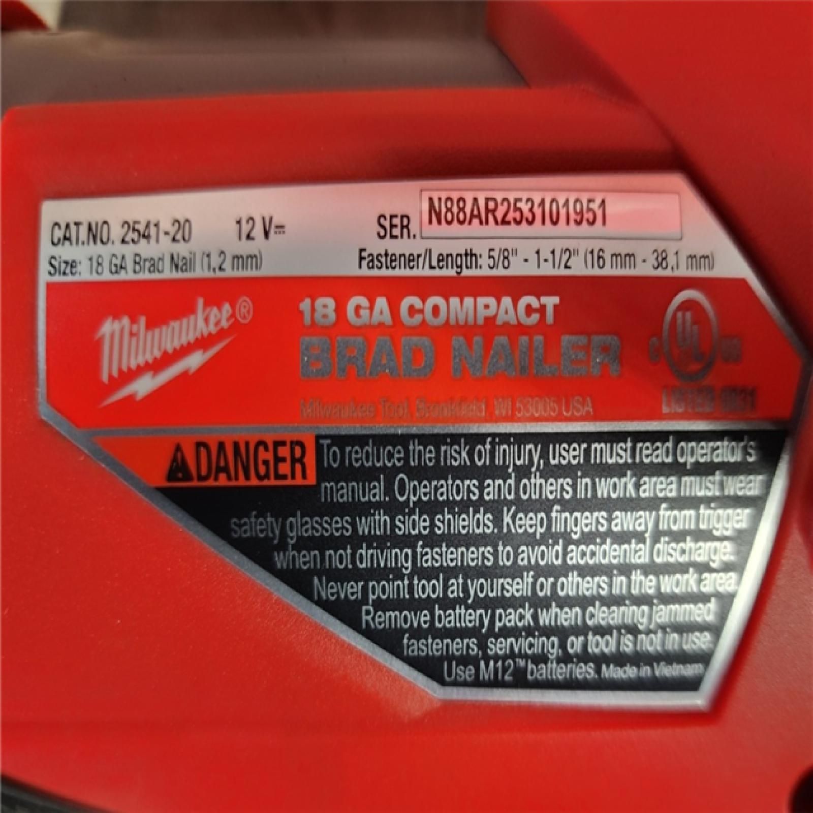 HOUSTON LOCATION - AS-IS Milwaukee M12 FUEL 18 Gauge Compact Brad Nailer (Tool-Only)