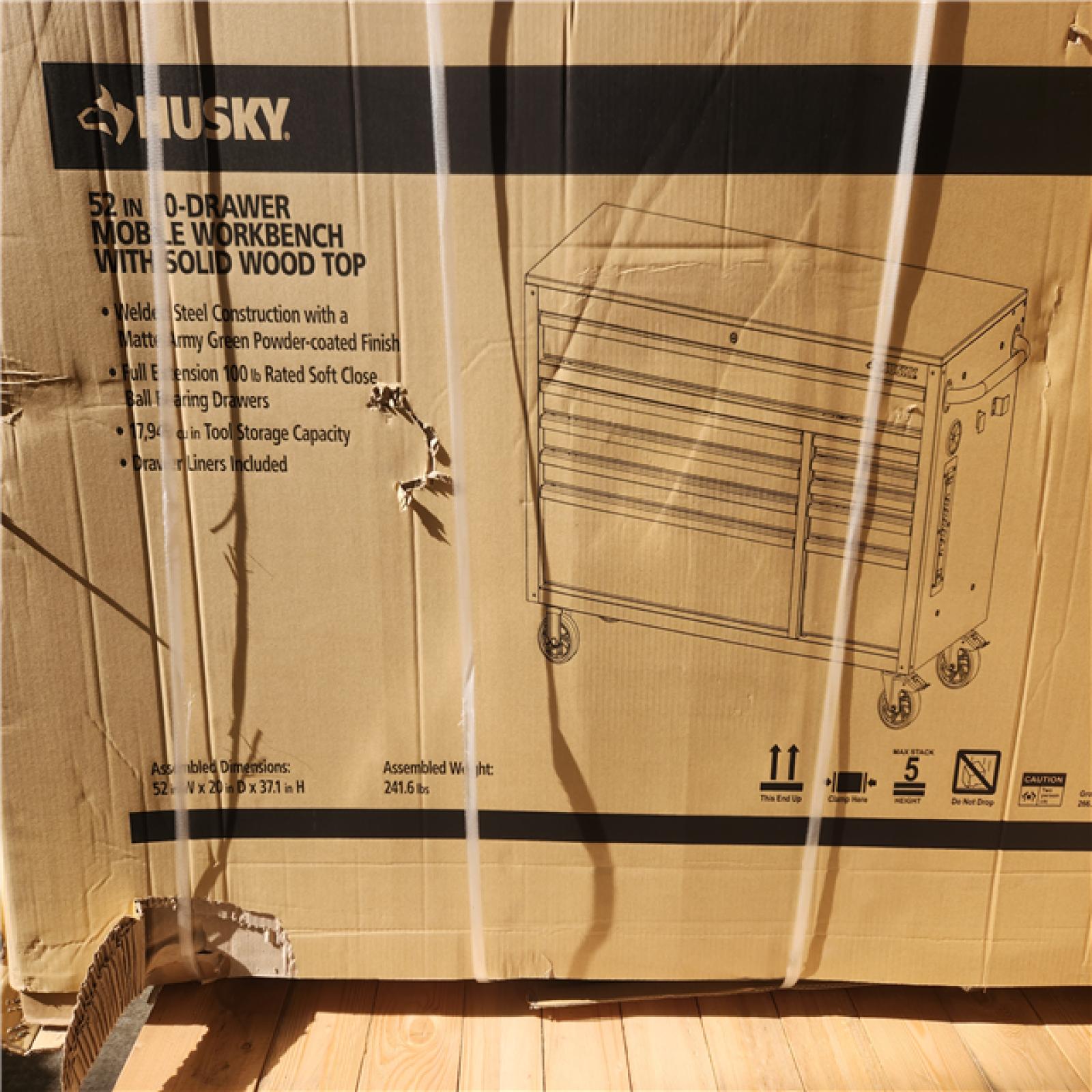 Phoenix NEW Husky Standard-Duty 52 in. W 10-Drawer Matte Army Green Mobile Workbench Cabinet with Solid Wood Top (SEALED)