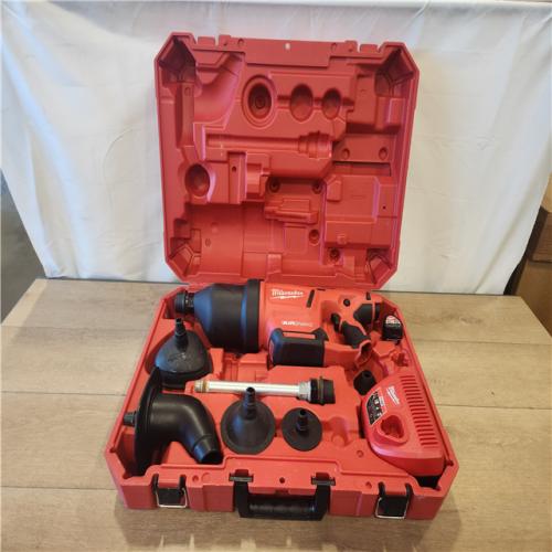 AS-IS- Milwaukee 12-Volt Lithium-Ion Cordless Drain Cleaning Airsnake Air Gun Kit