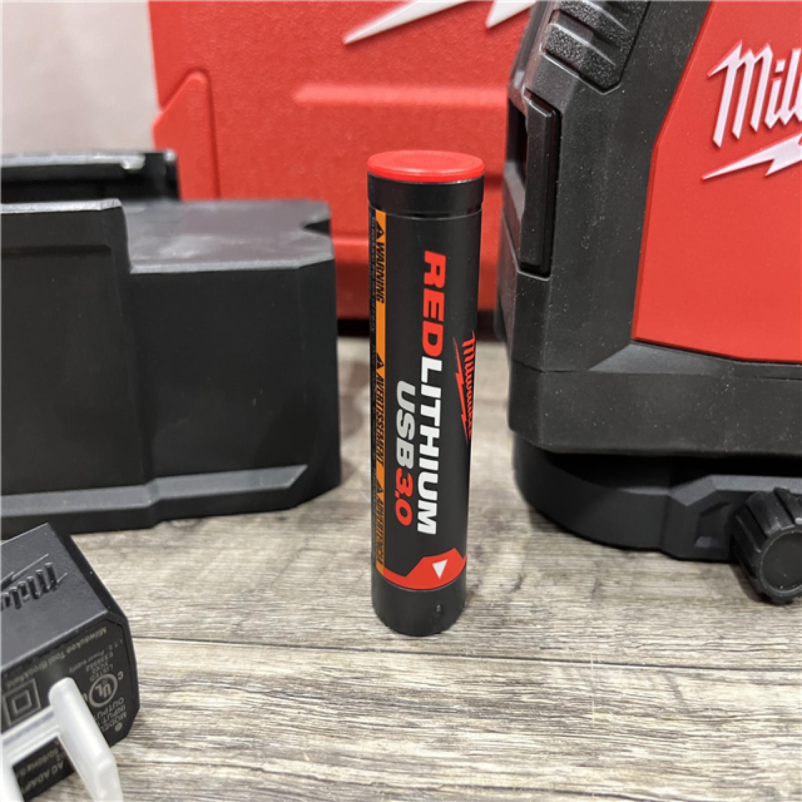 AS-IS Milwaukee Green 100 ft. Cross Line and Plumb Points Rechargeable Laser Level with REDLITHIUM Lithium-Ion