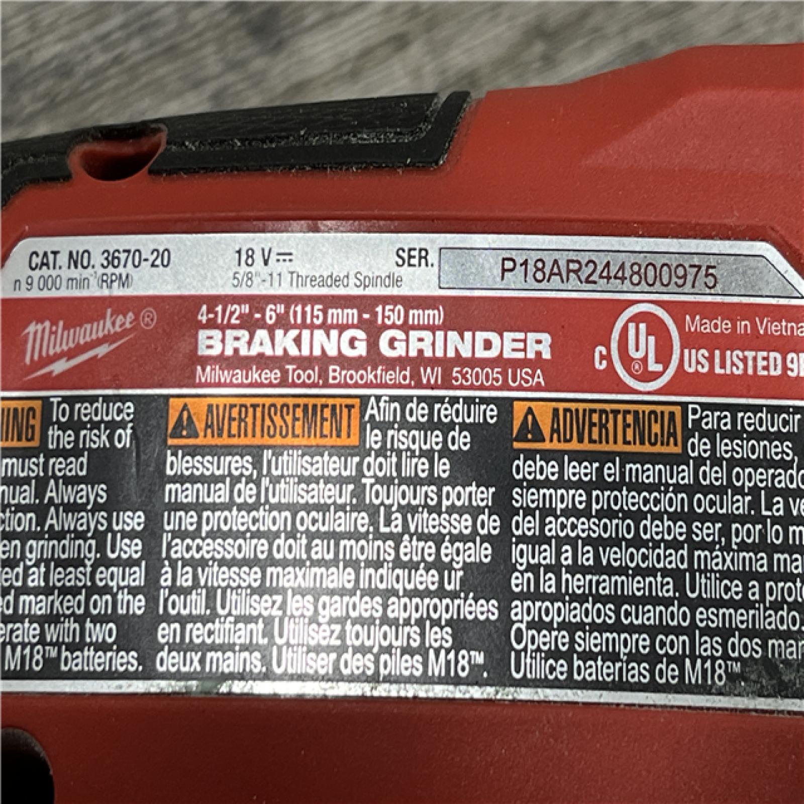 AS-IS Milwaukee FUEL 18-Volt Lithium-Ion Brushless Cordless 4-1/2 in./6 in. Braking Grinder with Paddle Switch (Tool-Only)