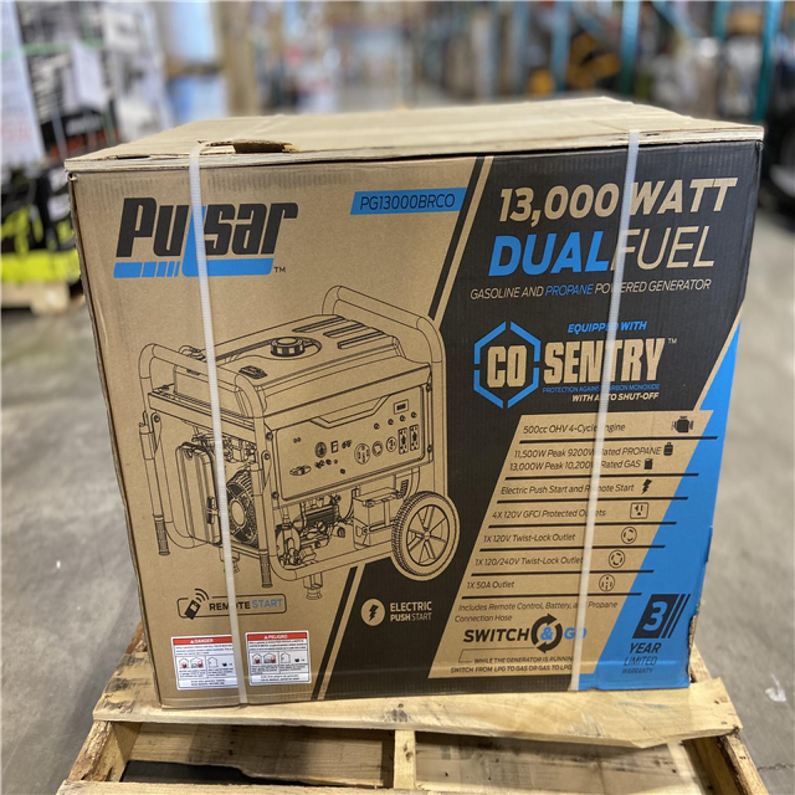 DALLAS LOCATION - Pulsar 13,000/10,000 -Watt Dual-Fuel Gasoline and Propane with Push to Start Portable