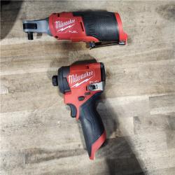 HOUSTON LOCATION - AS-IS Milwaukee FUEL 12V Lithium-Ion Cordless 3/8 in. Ratchet and 1/4 in. Impact Driver Kit