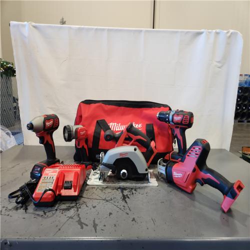 AS-IS- Milwaukee 18V Lithium-Ion Cordless Combo Kit (5-Tool) with (1) 3.0Ah and (1) 1.5Ah Battery, (1) Charger, (1) Tool Bag