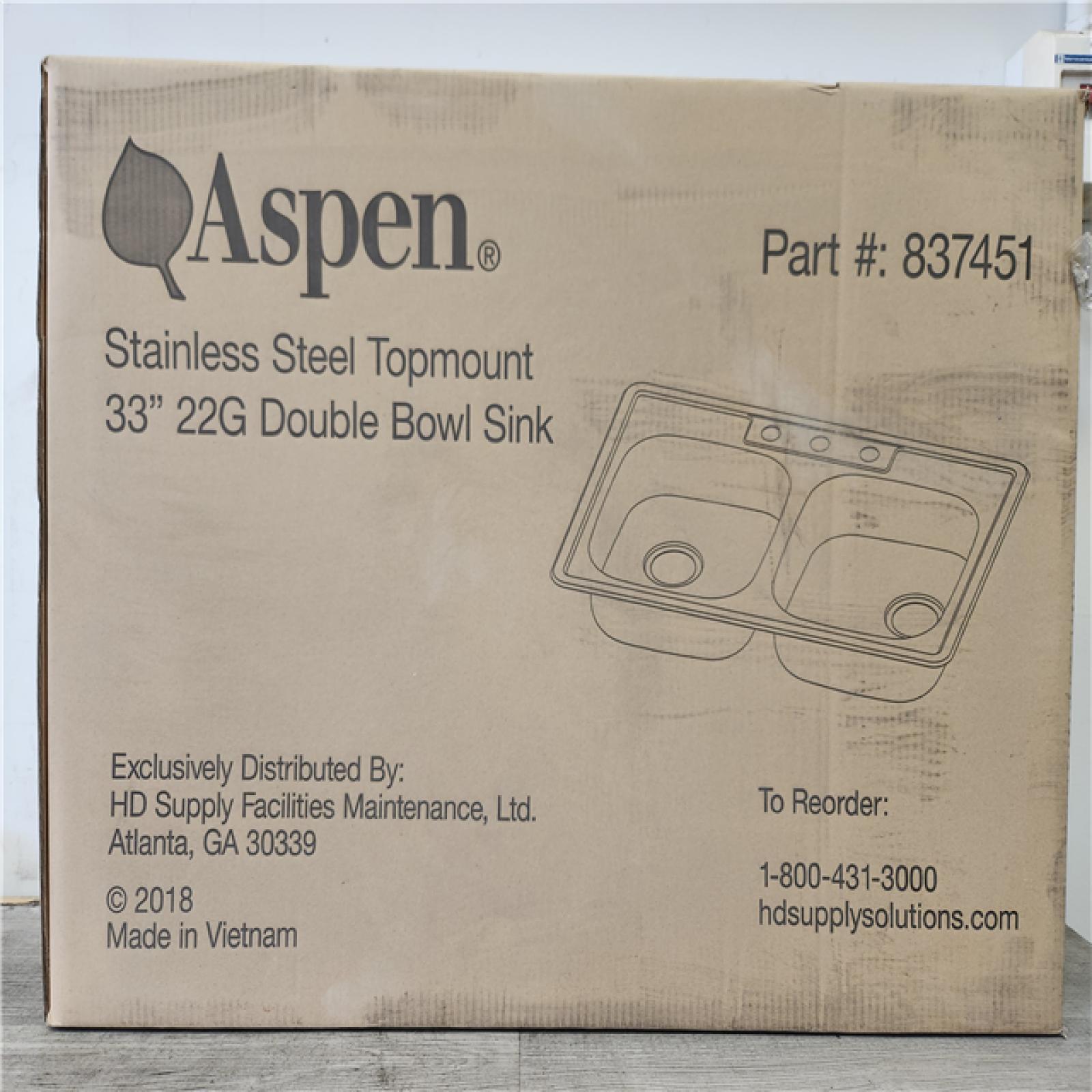 Phoenix Location NEW Aspen Stainless Steel Top mount 33 22G Double Bowl Sink Pallet (12 Sinks)
