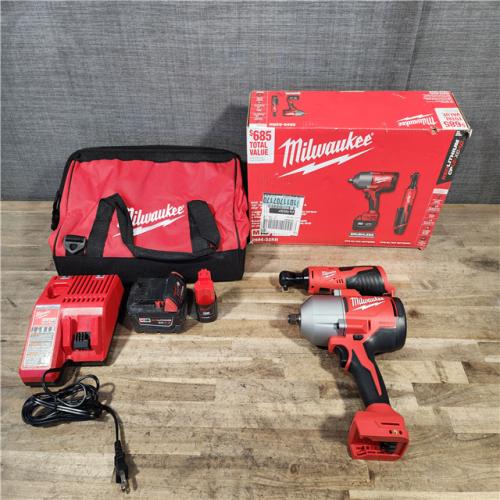 HOUSTON LOCATION - AS-IS Milwaukee 12/18V Lithium-Ion Cordless 3/8 in. Ratchet and 1/2 in. High Torque Impact Wrench with Friction Ring Combo Kit